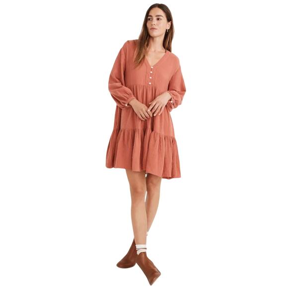 Madewell Dresses & Skirts - MADEWELL Women’s Lightspun Colette Tiered Mini Dress Dark Rose size 14